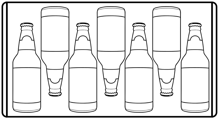 Shelf diagram of 12 oz bottles standing in rows.