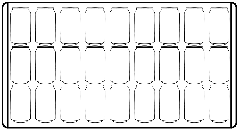 Shelf diagram of three rows of nine mini cans.