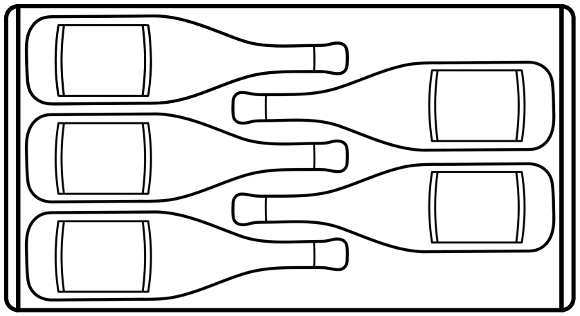 Shelf diagram of wine bottles lying parallel to the front bar.